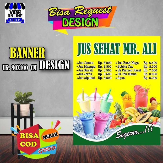 Ready  Spanduk Banner Jualan Jus, Aneka Juice Buah, Boba Ukuran Sedang Murah