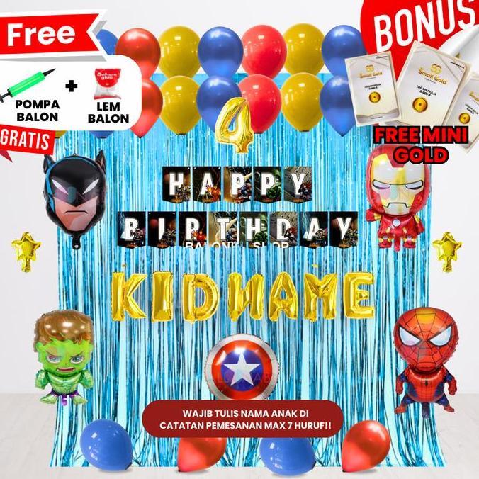 Ready  ((FREE MINI GOLD & POMPA BALON)) AVENGER / HERO SET DEKOR ULANG TAHUN ANAK/ DEKORASI ULTAH AN