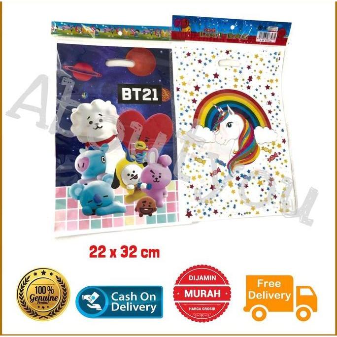 Ready  10 Tas Plastik Ulang Tahun Anak OPP plastik Tas BOLONG Ultah Karakter