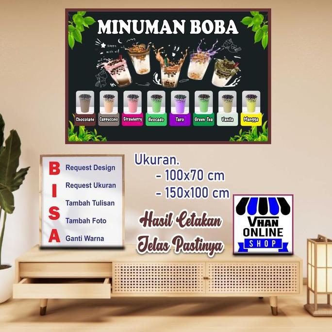 Ready  Cetak Spanduk Banner Boba Varian Rasa Design Warna Hitam