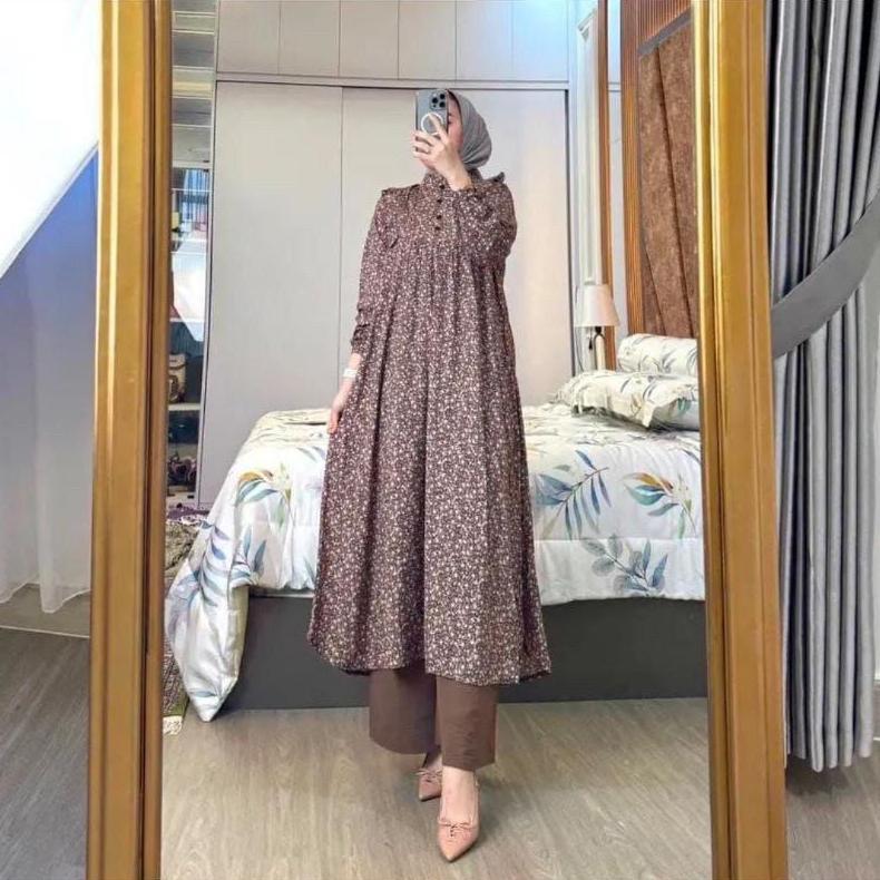PROMO TERBARU SETELAN TUNIK PANJANG KIRANIA// ONE SET LONG TUNIK RAYON DIAMOND CELANA KULOT CRINKLE 