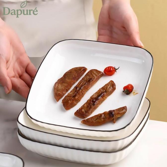 (Dapure Shop) Piring Mangkuk Saji Keramik Elegant Model Jepang Yamada Seri List Hitam Kotak Mewah HC