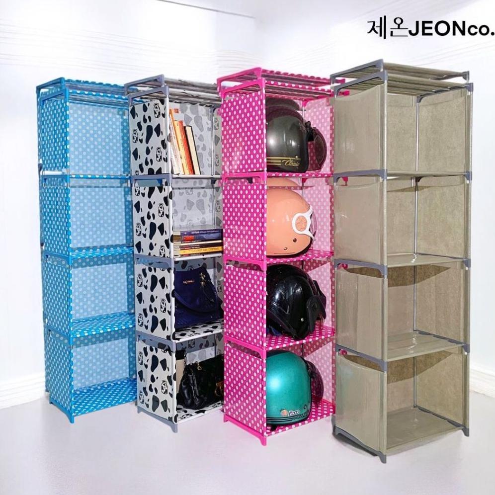 Disc Rak Buku 5 Tingkat 4 Susun Tutup Belakang Lemari Kain Grid Portable Multifungsi Sepatu Baju Tas