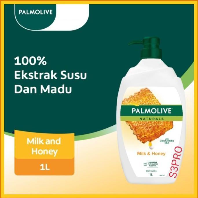 Palmolive Sabun Mandi Milk Honey 1 liter . Sabun mandi cair.