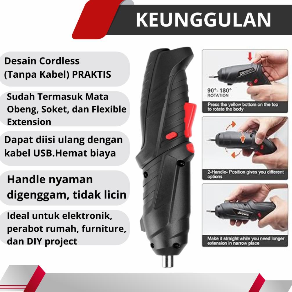 Terbaru Bor Obeng Elektrik Set Komplit 48 Pcs Cordless Screwdriver Charger Bor Mini Baterai Tanpa Ka