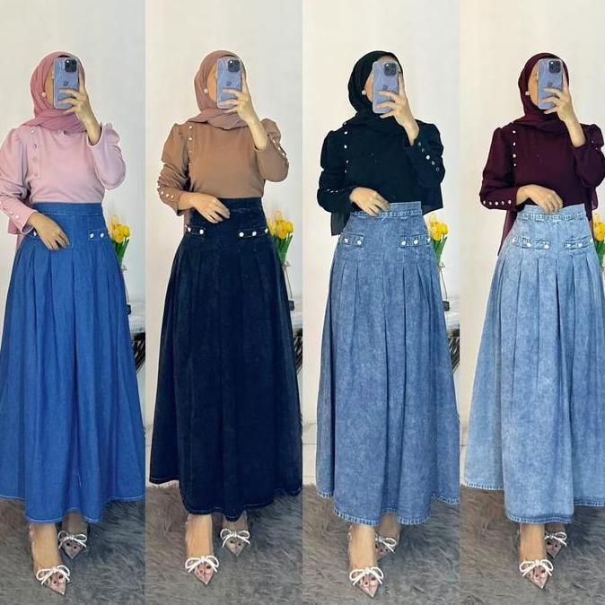 SH1089 SET ROK ATASAN&ROK PANJANG BAHAN JEANS & KNIT PREMIUM