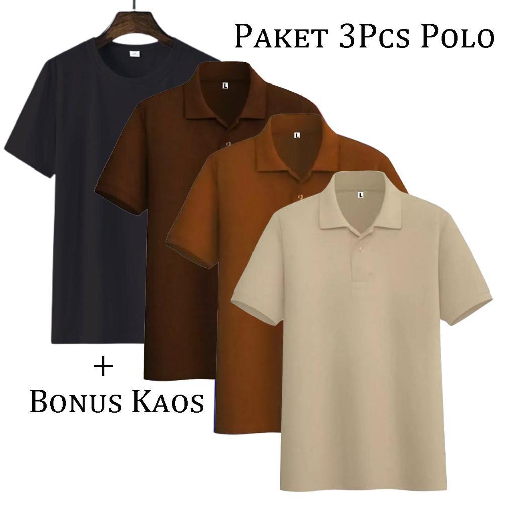exclusive liso wear - 1paket 3pcs110rb+free 1pcs kaos polos hitam| kaos kerah pria poloshirt lengan 