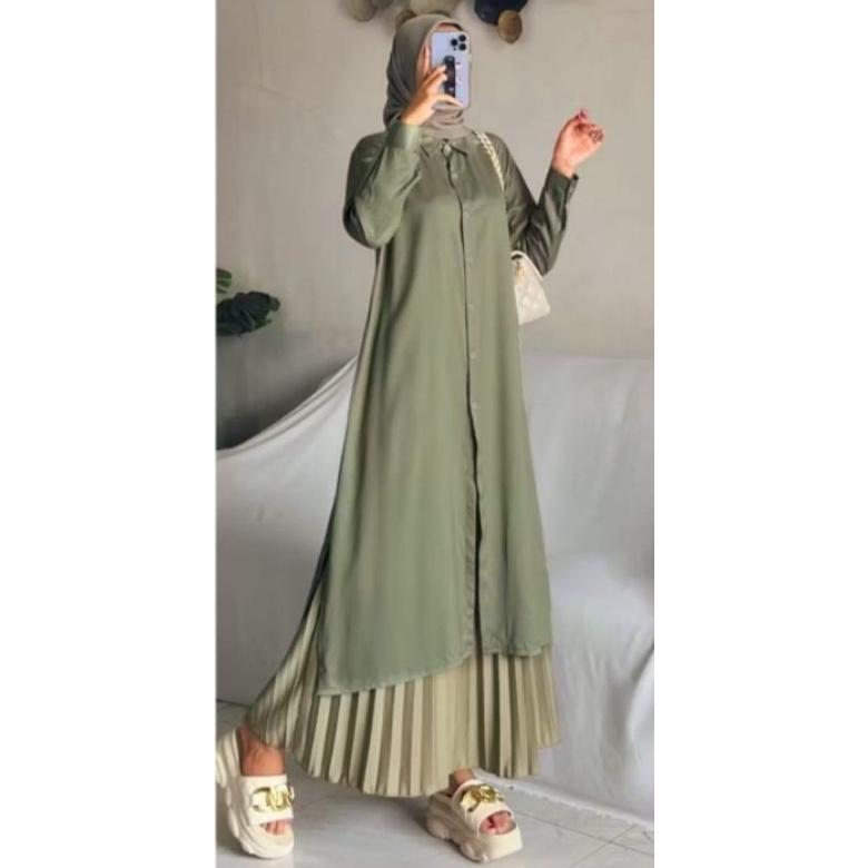 FAST DELIVERY Gamis tunik Biru Lengan Panjang allsize standard ld 110 allsize jumbo ld 120 terbaru K