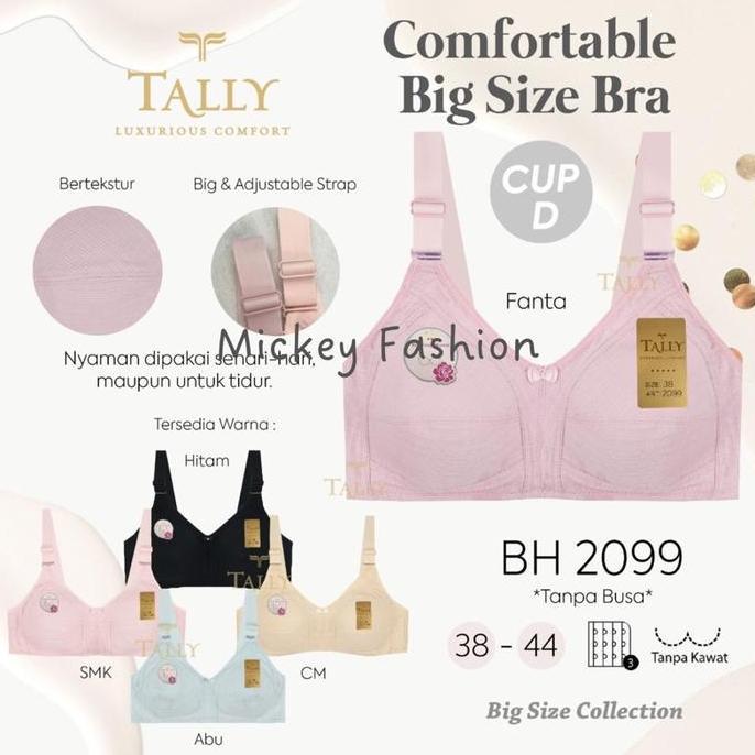 2pcs Bra Tally 2099 Kait 3 Tanpa Kawat Tanpa Busa Cup D-E Jumbo