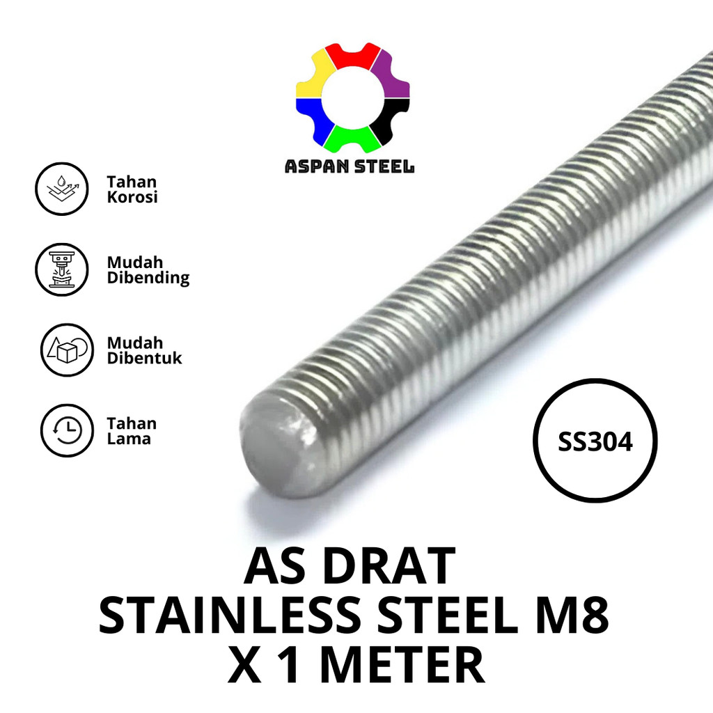 as drat stainless M8 x 1 meter long drat 304