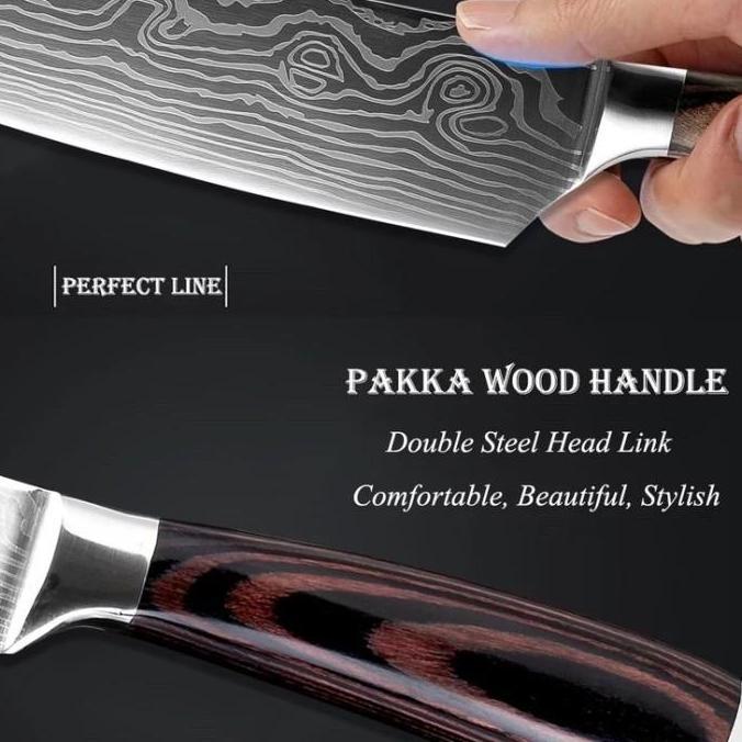Punyakau- Xituo Pisau Dapur Set Chef Damascus Pattern Pisau Daging