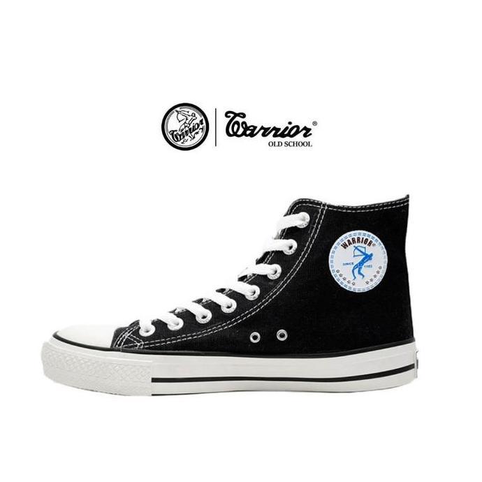 NEW SEPATU SEKOLAH ANAK WARRIOR SPARTA HIGH CUT HITAM PUTIH 31-36 KANVAS ORI