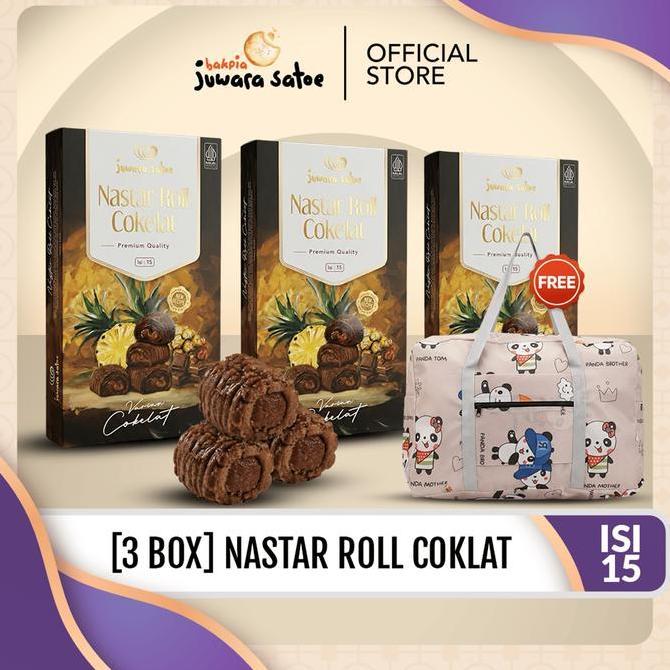 JUWARA SATOE [ 3 BOX ] PAKET NASTAR ROLL COKLAT 15s FREE TRAVEL BAG - MAKANAN SNACK OLEH-OLEH KHAS J