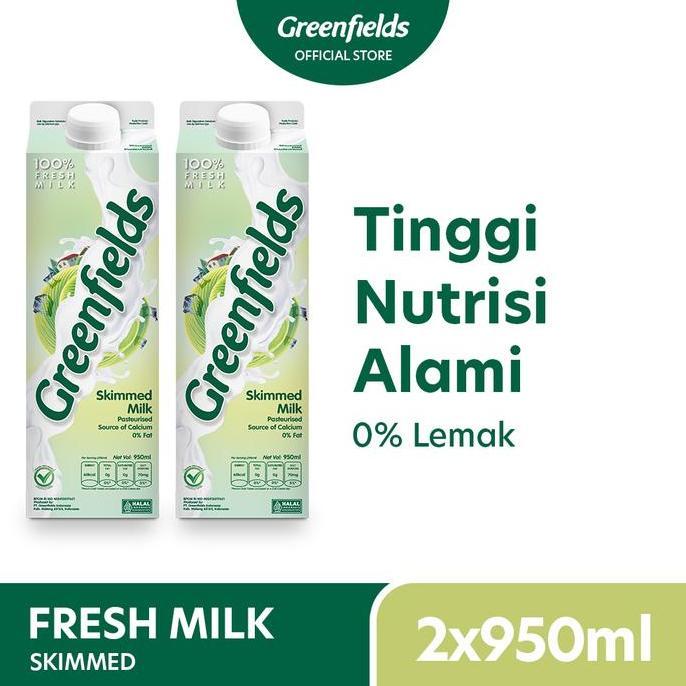[Twinpack] Susu Segar Greenfields - Fresh Milk Skimmed 950ml x 2pcs
