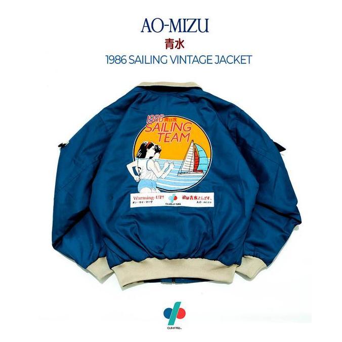 AOMIZU CLUB of 1986 Sailing Vintage Jacket / Jaket Jepang Oversize Bomber Flight Estetik Biru Tebal