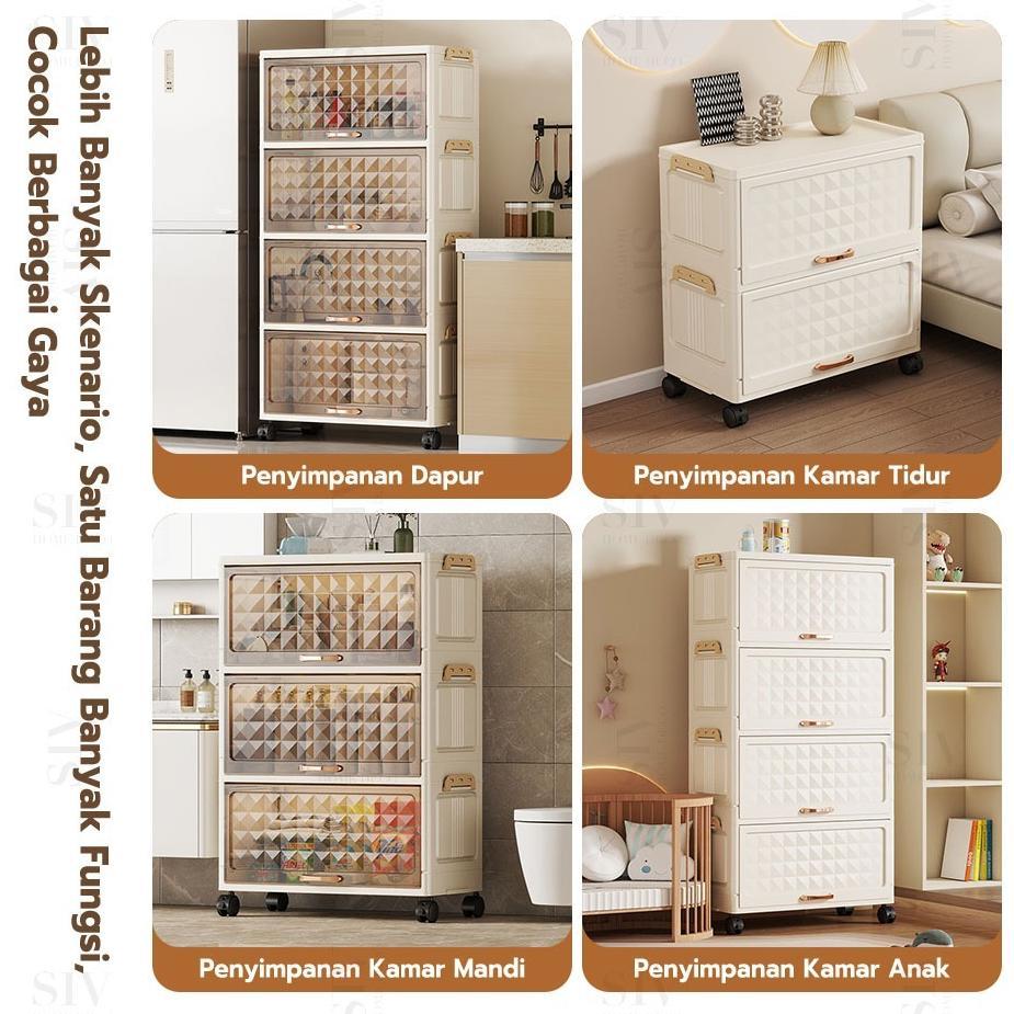 WAJIB PUNYA Lemari lipat multi-lapis Lemari Plastik Susun Lemari lipat abu-abu/ putih /transparan Et