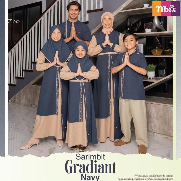 Baju Couple Keluarga + Nibras Sarimbit Gradiant Navy + Family Set Ori