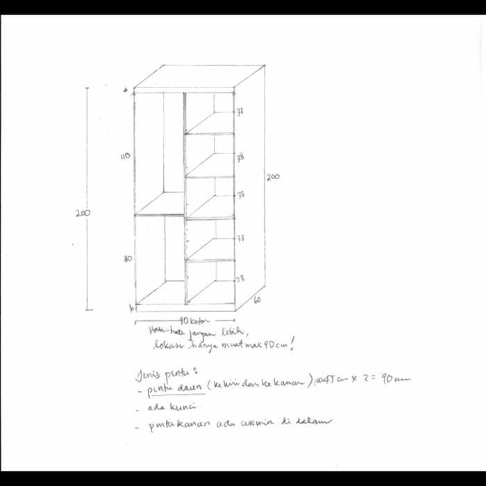 Lemari Pakaian HPL Tempahan 2 Pintu