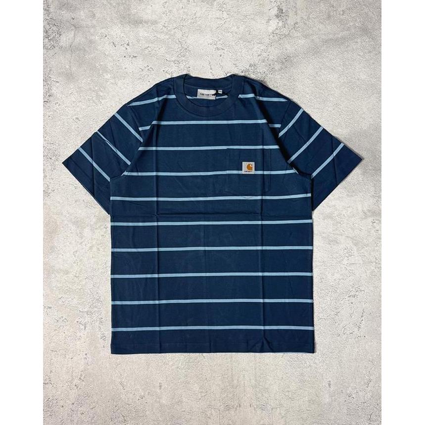 Carhartt WIP S/S Aiken Pocket T-Shirt Aiken Stripe Dusky Blue