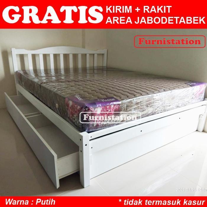 Double Bed dengan LACI / Ranjang Kayu / Tempat Tidur Medium 160 x 200