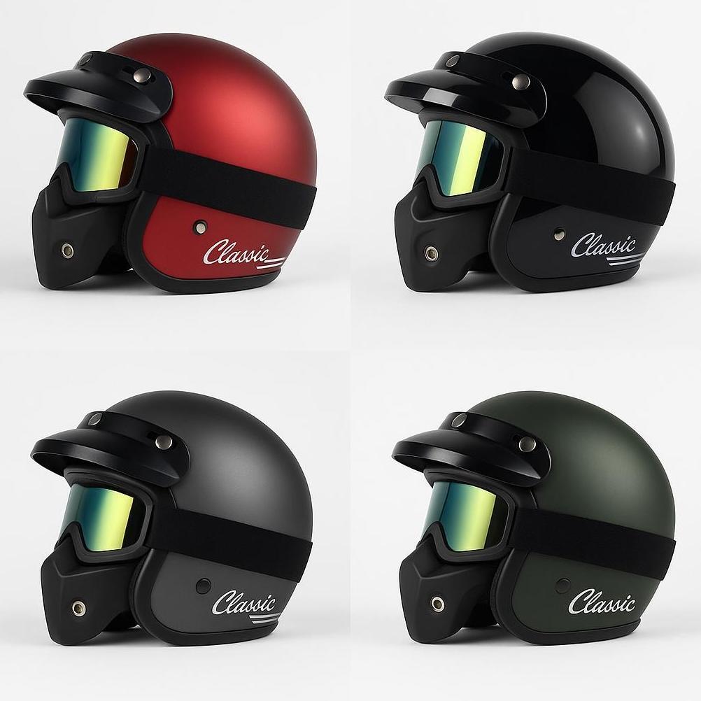 Premium Helm Bogo Classic Pria Dewasa Full Face Kacamata Google Mask Pet Pendek Ori Aman Sni Motorcy