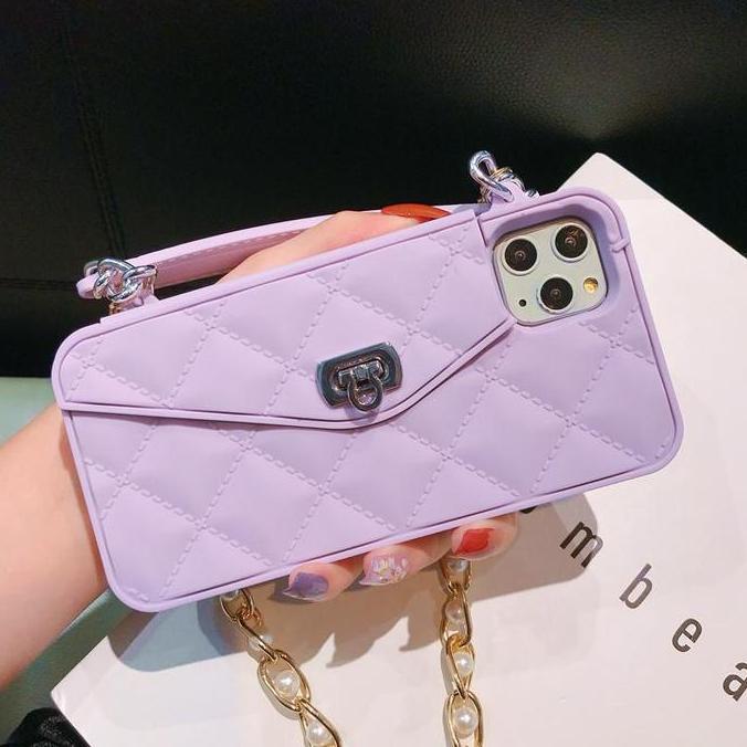 Dompet Case Tali Rantai Mutiara softcase Iphone 6 7 8 6+ 7+ 8+ Plus X