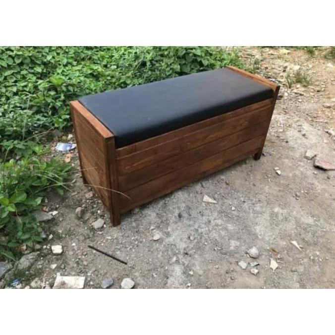 Rak Sepatu Kayu Jati Tertutup Minimalis Sekaligus Bangku Multifungsi