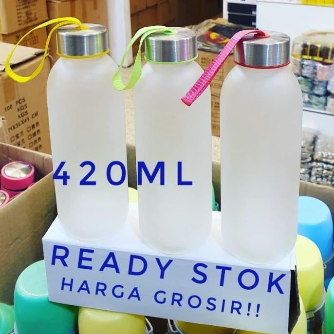 botol minum kaca 420ml botol minum bening tumbler kaca bandung - doff