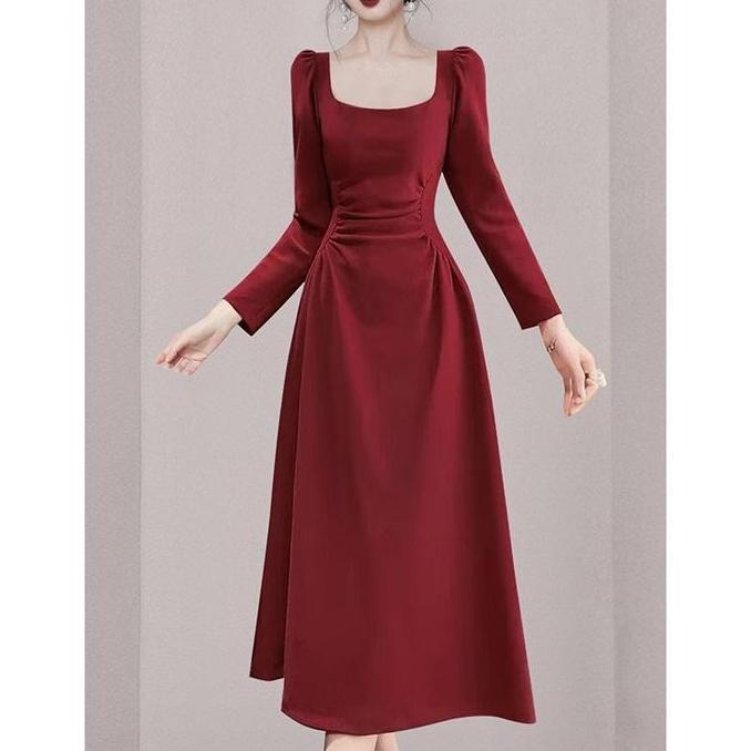 MALUKSHURE 1312 red korean Christmas red dress fittedlong sleeve for women elegant party dress plus 