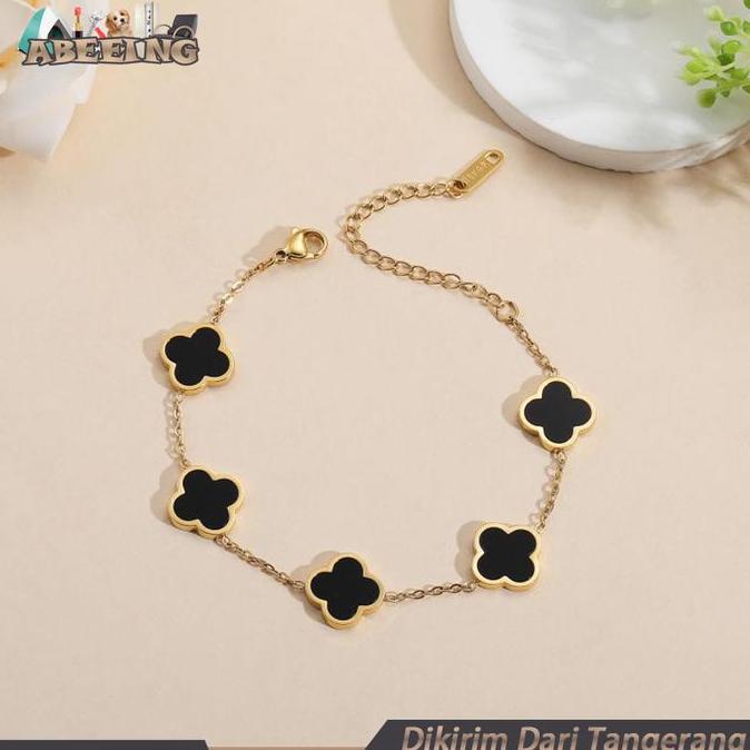 MALUKSHURE Gelang Titanium Clover Gelang Titanium Bunga Hitam Gelang Titanum