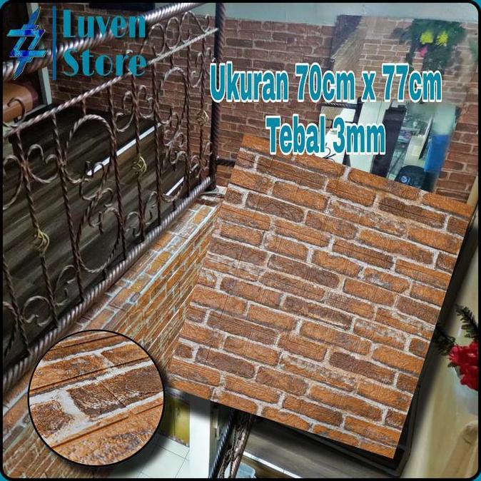 Wallpaper 3D Foam Emboss. Sticker Dinding 3D Merah Bata.