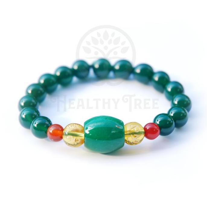 Gelang Batu Natural Kristal Imperial Jade (Green Jade Mix Red Agate and Mantra) 8mm