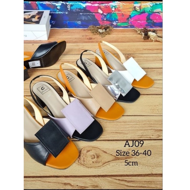 Sepatu Wanita Heels  AJ 09 hak tahu tali kotak wanita 5cm