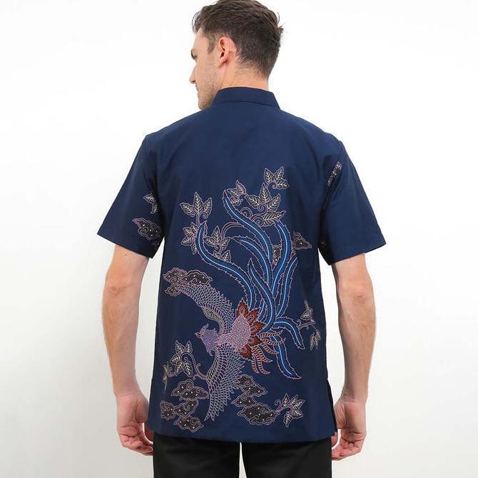 Rianty Batik Premium Pria Kemeja Pendek Hem Navy Furing Firenze