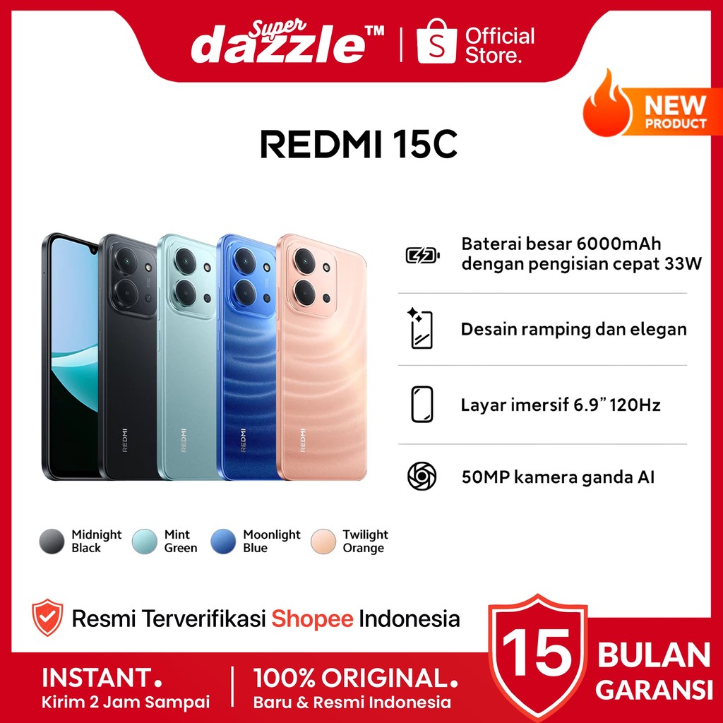 HP XIAOMI Redmi 15C 8/256 6/128 GB NFC Original Garansi Resmi Official Store Handphone Ori