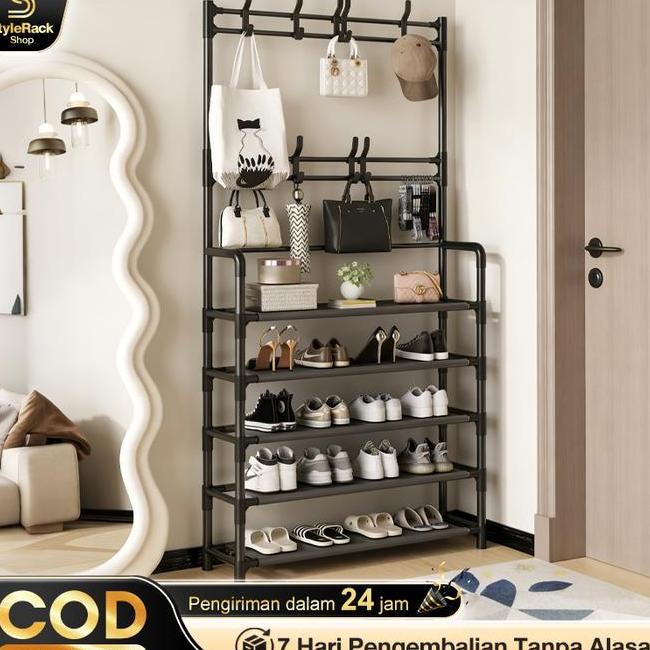 Rak Sepatu Penyimpanan Serbaguna Stand Hanger Rak Baju Gantungan Rak Jemuran Baju Hanger Tas Topi Pu