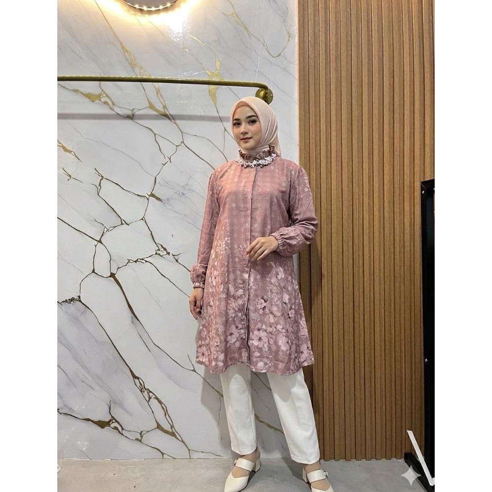 Official Aluna Tunik Muslim Wanita/ Atasan Tunik Wanita Lengan Panjang/ Bahan Snowy