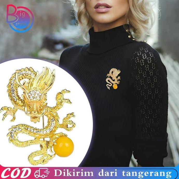 DISSORDE Bross Hijab Naga Bola Kuning Lapel Bros Jas Wanita Korea Pin Jas Wanita Pria Baju Pin Pin B