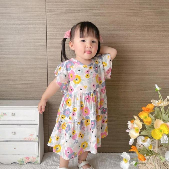 Ebijwaro- Dress Anak Perempuan Kecil Bunga Rayon Adem Lucu Kekinian Murah Simpel Umur 1 2 3 4 5 Tahu