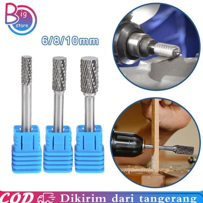 FKINAPE 6/8/10mm Mata Tuner Porting Besar Bor Ukir Baja Tungsten Burr Cylinder Shape Rotary Alat Tun