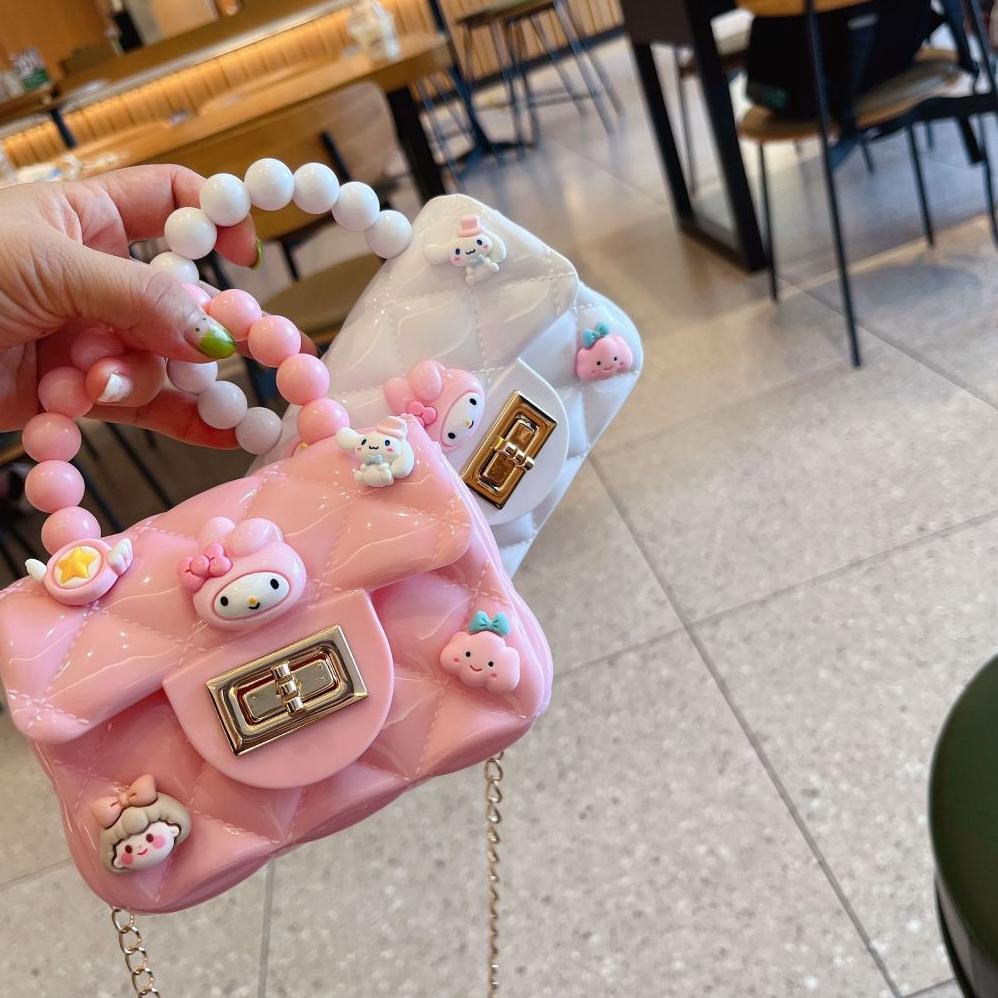 Grosir Tas Jelly Karakter Manik Manik / Slingbag Jelly Motif / Tas Mini Glossy Korea Anak