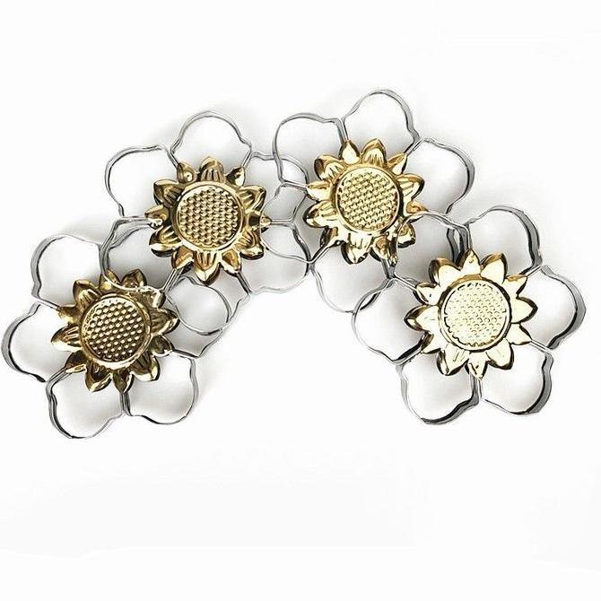 DISSORDE Isi 5pcs Ornamen Aksesoris Pagar Stainless Steel 120mm Bunga Matahari Ornamen Pagar Hiasan 