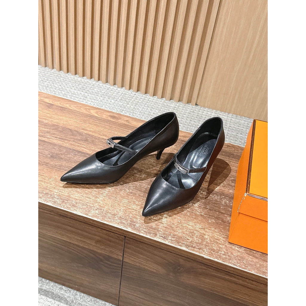 hermes pointy Mary Jane heel pump i crocodile-effect calfskin 6cm height size35-40