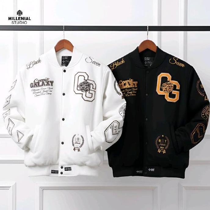 Untere- Varsity Jacket Cosmic Galaxy Full White Blackseven | Jaket Couple Pria Wanita | Jaket Baseba