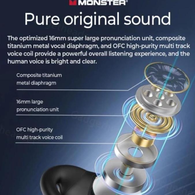 Tws Monster AC100 Earphone Headset Bluetooth 5.3 Ear Clip Original