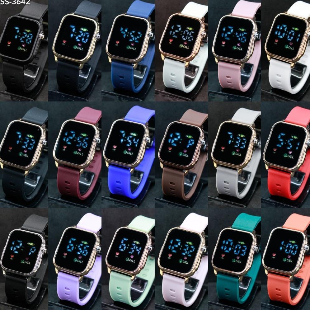 ORIGINAL JAM TANGAN LED WATCH JSS3642 KOTAK CEWEK COWOK STRAP RUBBER