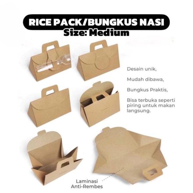Sale 50 Pcs Rice Pack Bungkus Nasi Lunch Box Praktis Kekinian Ukuran 18.3 X 9.2 X 10.5 Cm