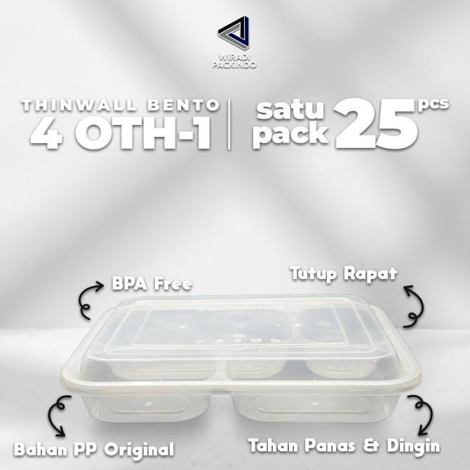 Kotak Makan Plastik 4 Sekat Dome / Thinwall Bento Sekat 4 Dome