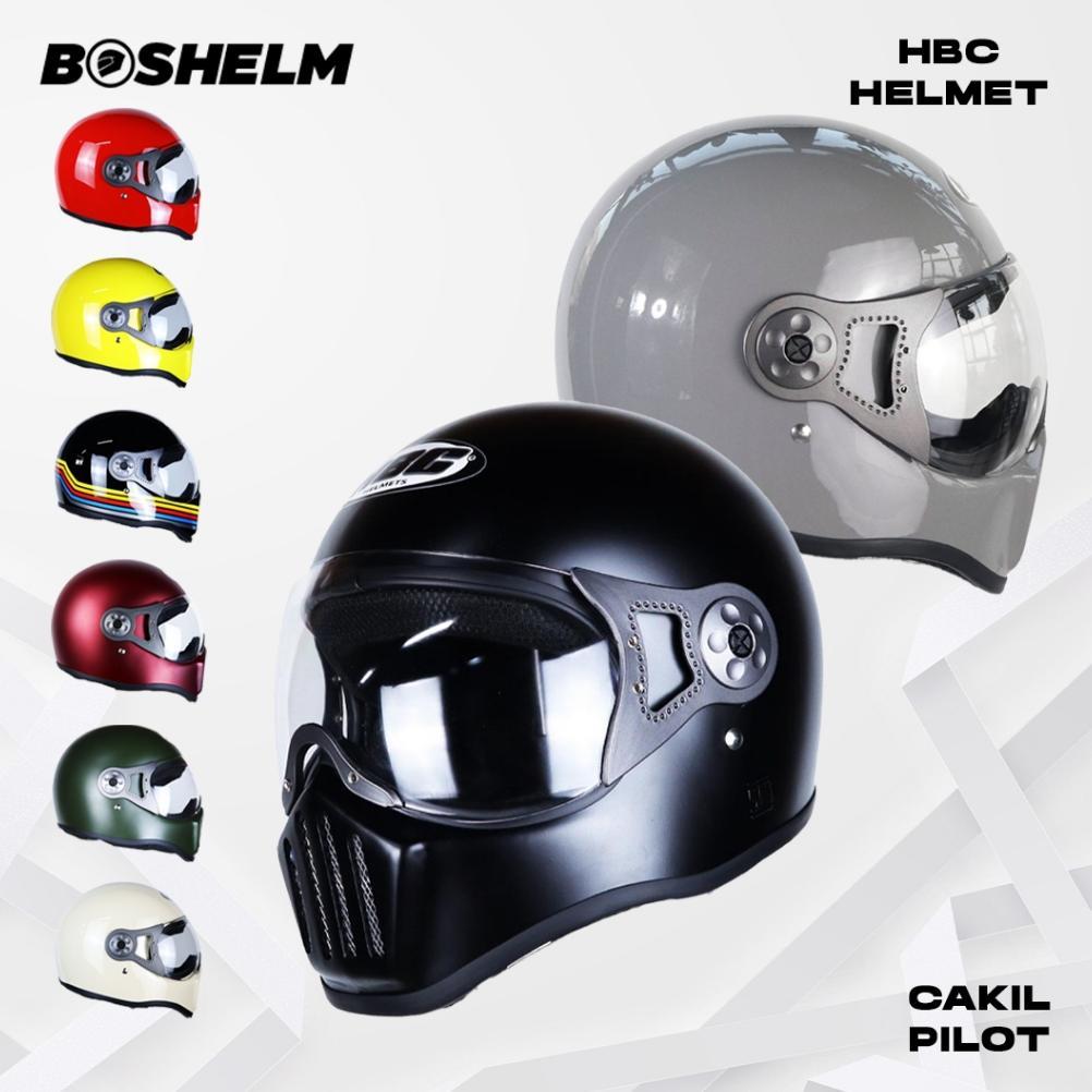 BOSHELM Helm Cakil Pilot HBC HITAM DOFF Helm Retro Full Face SNI