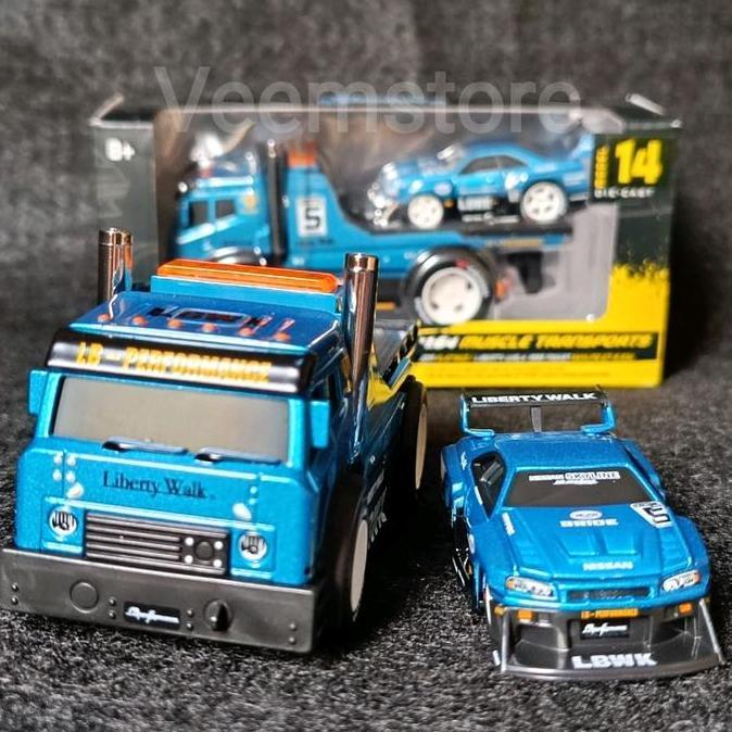 Diecast 1:64 Nissan Skyline GTR R34 Tow Truck Flatbed LBWK Performance [Maisto] Muscle Machines JDM